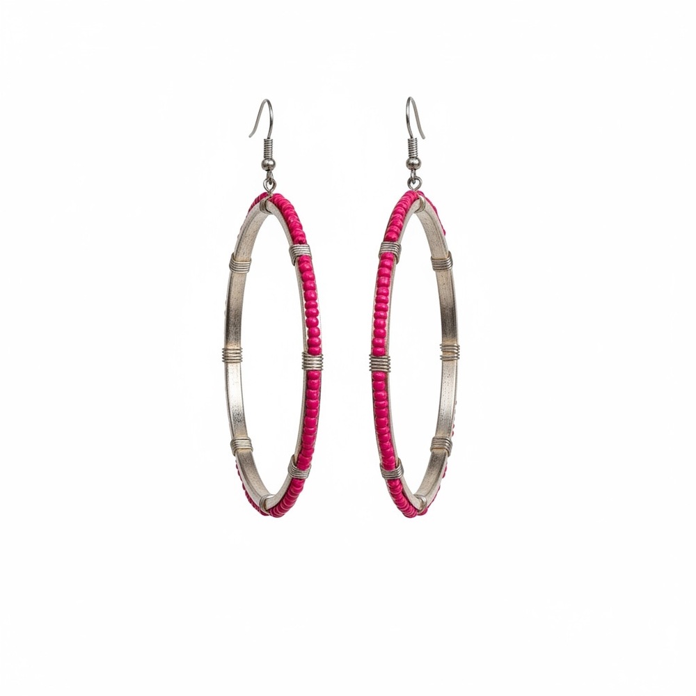 Pink Beaded Hoop Earrings